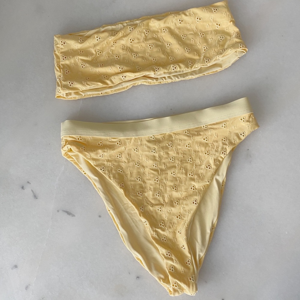 Yellow Eyelet Highwaisted Bikini Set